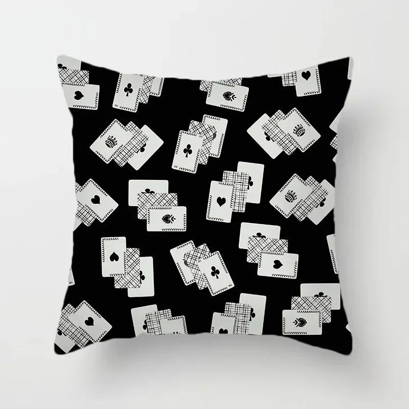 Luxury Home Decoration Pillowcase Props Hearts Square Black Heart Poker Pattern Office Sofa Car Cushion Cover