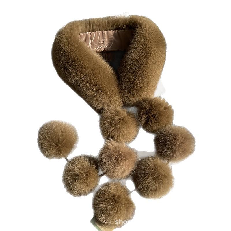 

Жіночий шарф зі справжнього лисячого хутра 2025 року з магнітною застібкою та помпоном - Високоякісний зимовий модний грілка для шиї Blue Fox (8 Pompons)