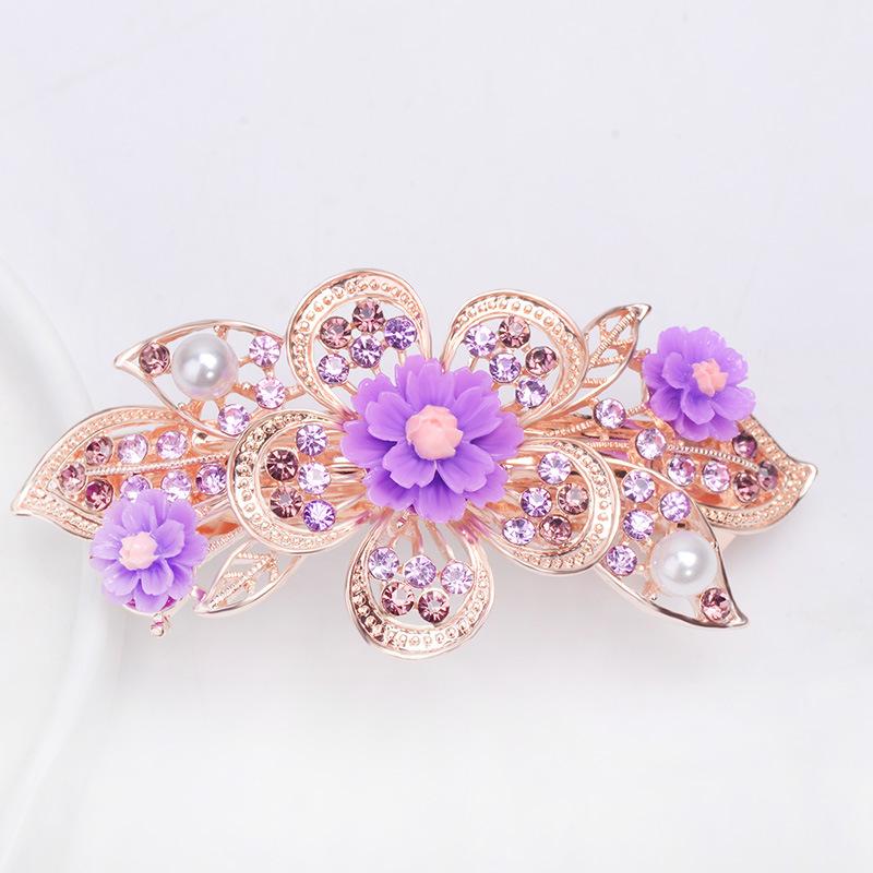 Clip de Primavera de Circonita Blanca Flor de Pedrería Brillante Clip Superior Clip Horizontal Elegante Adorno para el Cabello de Moda para Madres