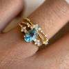 Gold-Plated Aquamarine Diamond Women's Couple Rings Set