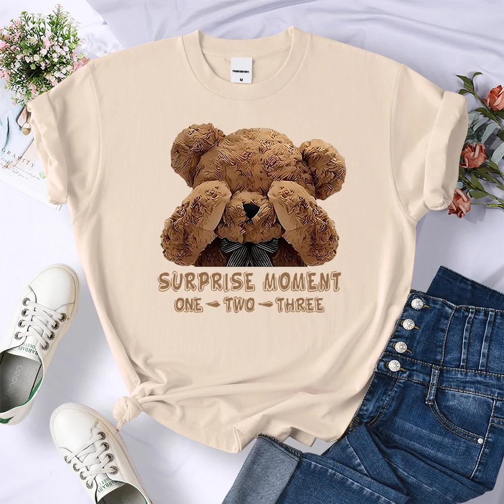 One Two Three Teddy Bear Printed Women T Shirt AllMatch Casual Short Sleeve Summer Soft Top Hip Hop Oversize FeUnisex Clothes