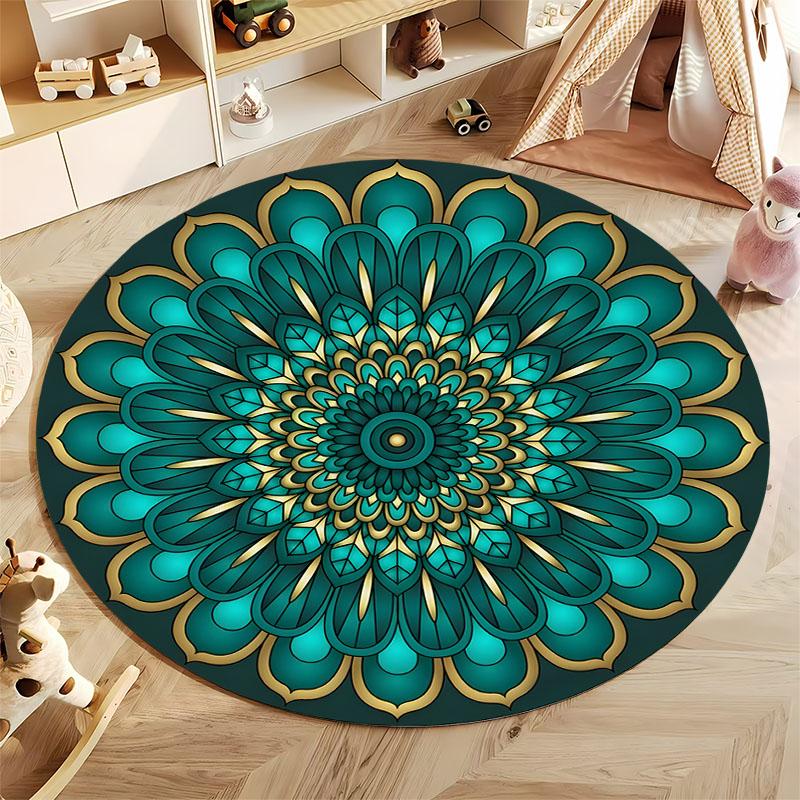 Elegant Mandala Design Round Rug for Meditation Spaces Round Carpet for Home Sofa Bedroom, Gift