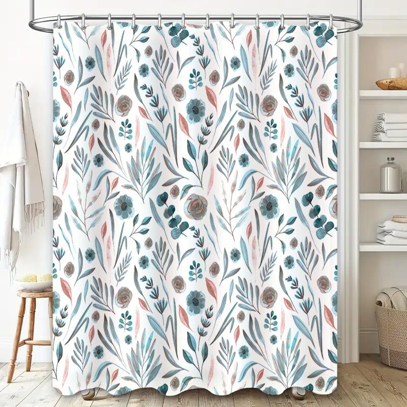 Watercolor Floral Shower Curtain Waterproof Bath Decor for Home Living Room Bathroom Decoration White Blue Red Green Size 72x84