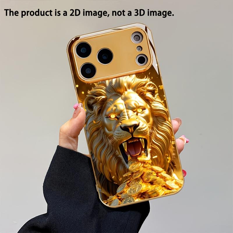 Lion pattern electroplated glass phone case suitable for iPhone 17 16 15 14 13 12 11 Pro/Max/Plus shockproof back cover