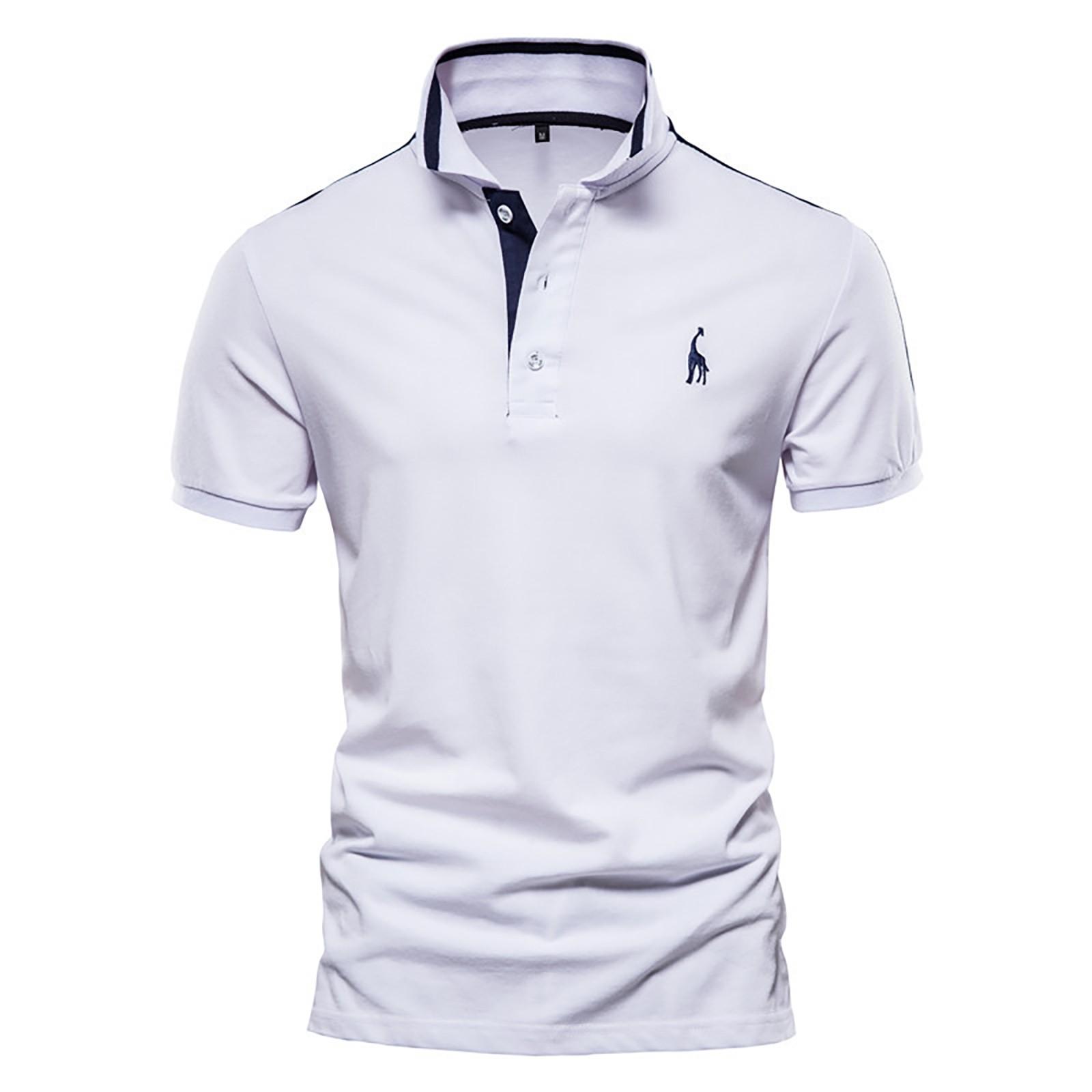 

Summer New Cotton Sports Short Sleeve Men s Fashion Tops Collar Panel Shirt Top XL белый