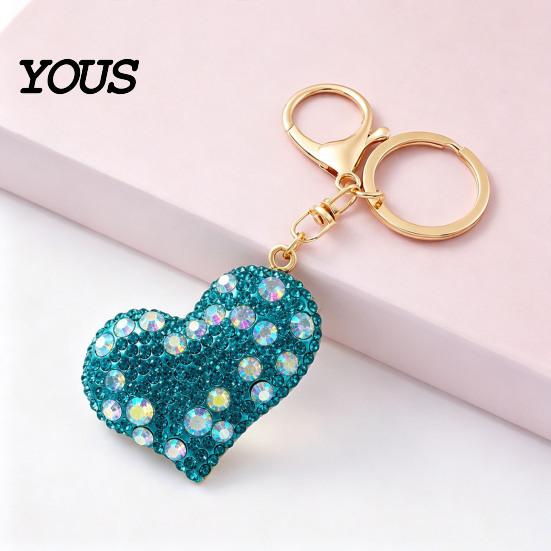 Zinc Alloy Key Ring Sparkling Rhinestone Love Heart Keychain , Car Purse Decoration Ring, Handbags Backpacks Charm Accessory, Gift for Women