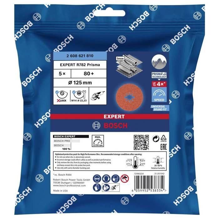 Disque Fibre Prisma X R782 Expert BOSCH Ø125 Mm Grain 80 - 5 Pièces- 2608621810