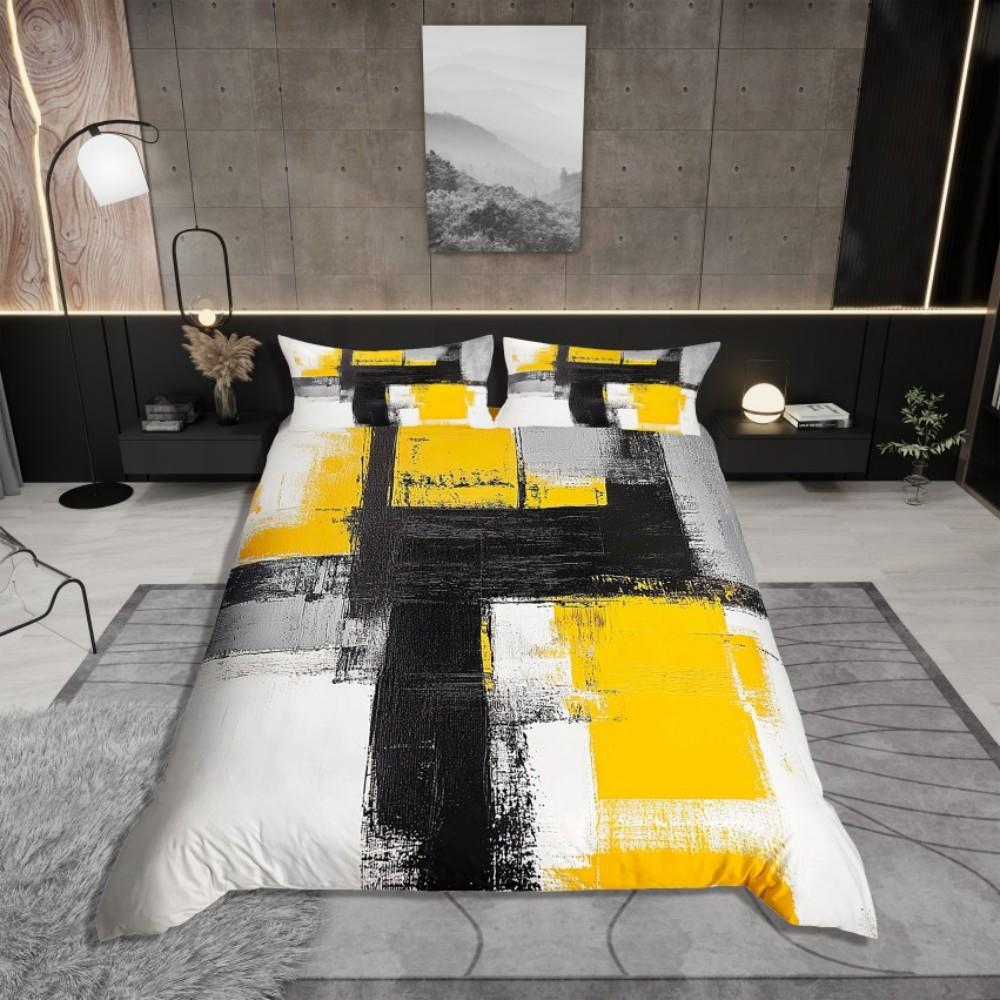Homewish Adult Chic Rectangle Duvet Cover Set,Oil Printing Artwork Bedding Set,Modern Square Abstract Reversible Bed Set