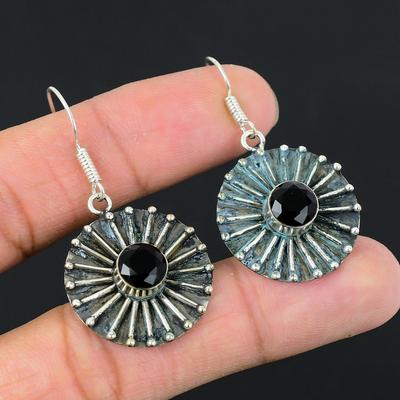Round Natural Black Spinel Sterling Silver Birthday Drop Dangle Earrings Jewelry