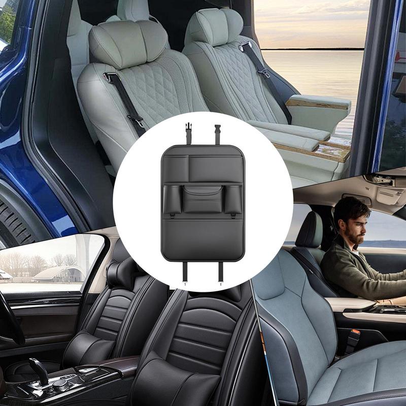 Back Seat Organizer Back Seat Storage Organizer Protector Leather Protector Cup Holder Tissue Holder Storage Pockets Kick Mat