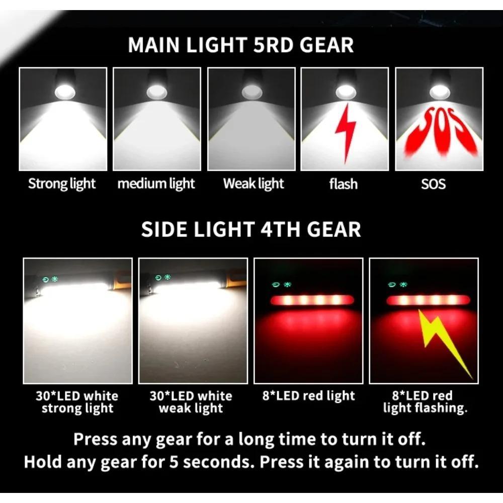 9 Modes LED Flashlight Powerful Zoom Camping Lantren Aluminum Alloy Torch Tactical Outdoor Light with Hooks USB Rechargeable