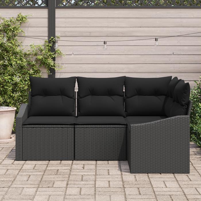 VidaXL Ensemble de jardin de 4 pièces avec coussins en poly rattan noir 3346703