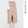 Women's High-Waist Slit Mid-Length Denim Skirt