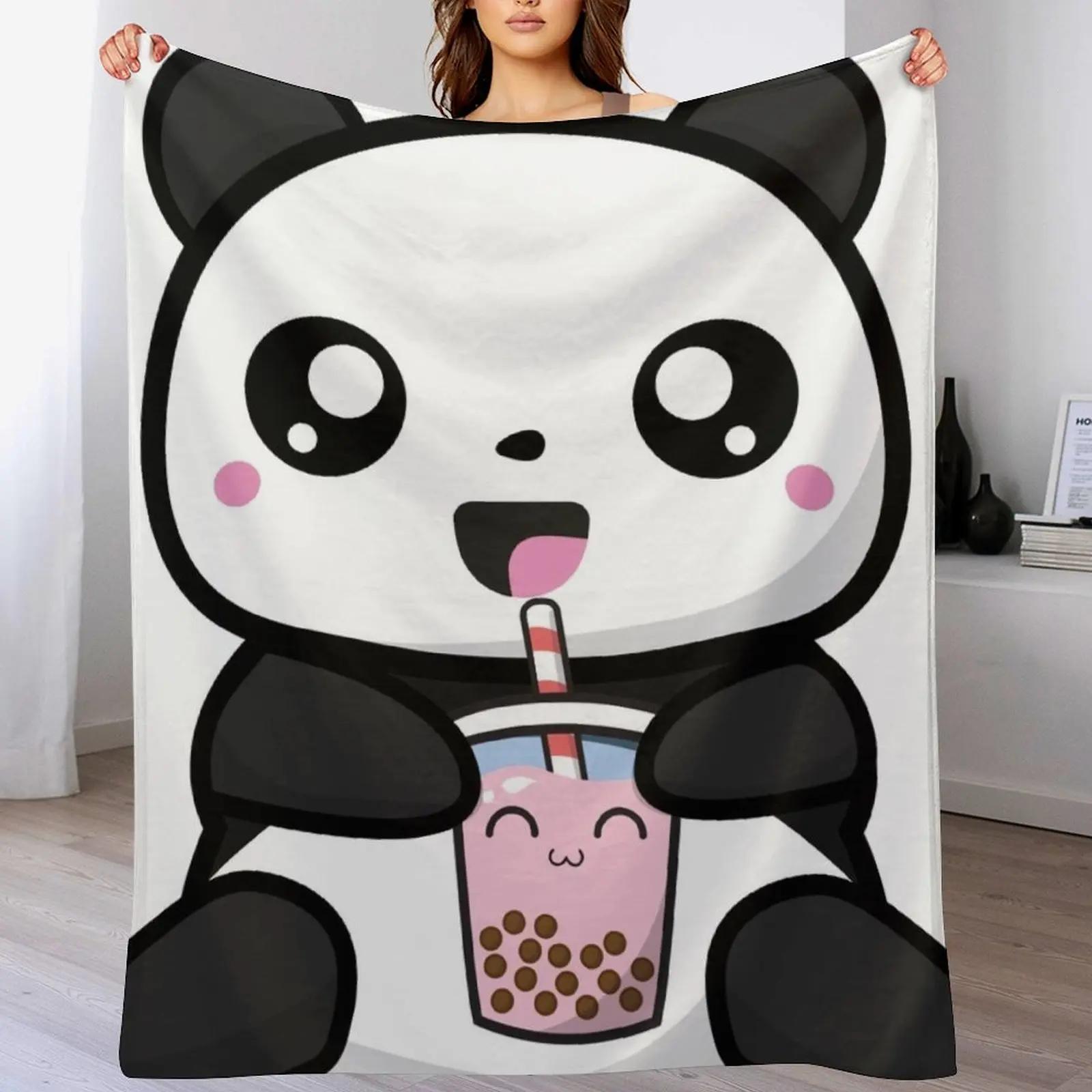 

Panda Boba Kawaii Bubble Tea Throw Blanket Cozy Napping Blanket Gift for Mom Dad 102x76cm(40x30in)