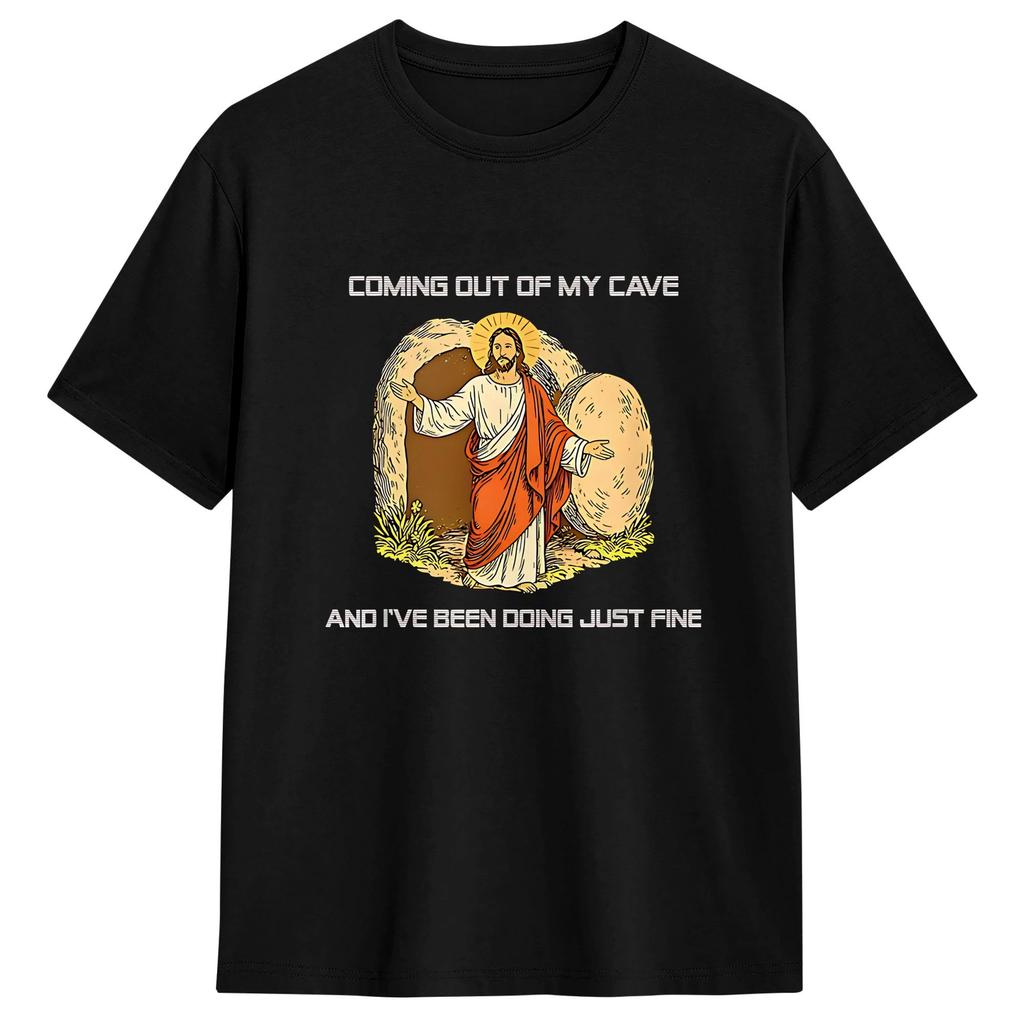 Coming Out of My Cave the Jesus Resurrection Easter T Shirt Summer Hipster T Shirts Pure Cotton Crewneck Top Tees Short Sleeve