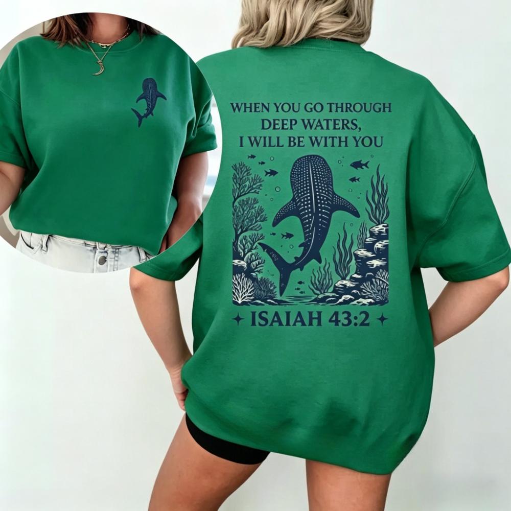 T-shirt Requin-Baleine Chrétien Isaïe 432 Verset Biblique Océan Foi T-shirt Cadeau Chrétien Vêtements Femmes Unisexe Mode Hauts en Coton