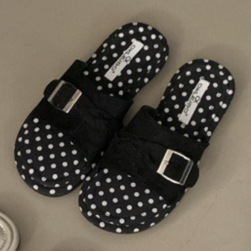 

Мода Мода Дизайн с пряжкой в горошек Плоские шлепанцы Женские Сексуальные с открытым носком Повседневная обувь Летняя Уличная Отпуск Пляжная обувь Zapatos De Mujer 35 чёрный