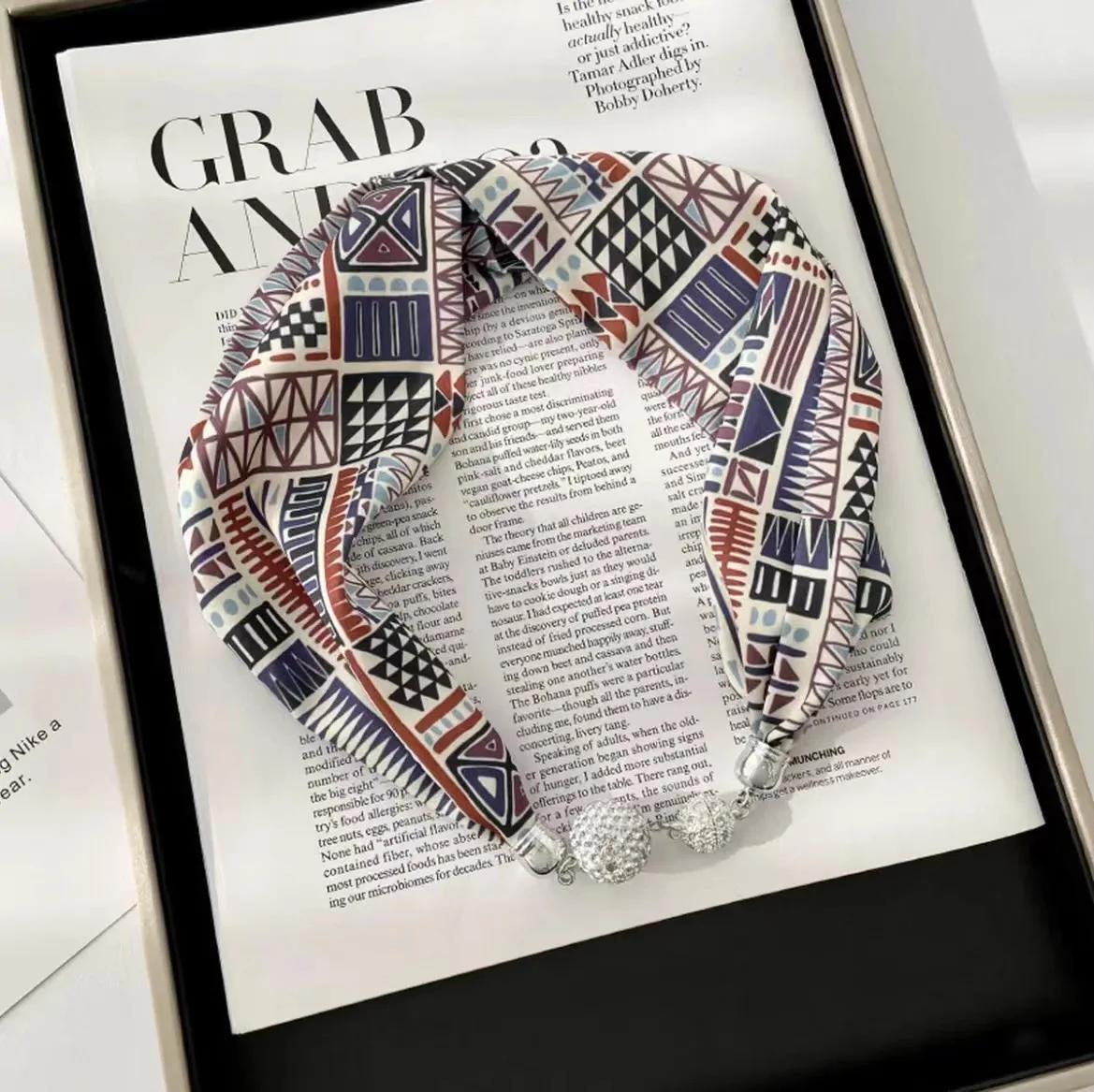 

Мода Магнитная Застежка Шейный Платок Однотонный Шелковый Шарф Женский Узкий Ободок на Голову Ручная Сумка на Запястье Шарфы Принт Ожерелье Аксессуары One Size