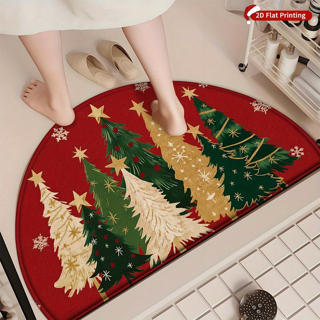 1Pcs Colorful Xmas Tree Semi Circle Welcome Doormat Non-Slip for Outdoor Patio Porch Kitchen Bathroom Entryway Floor Mat