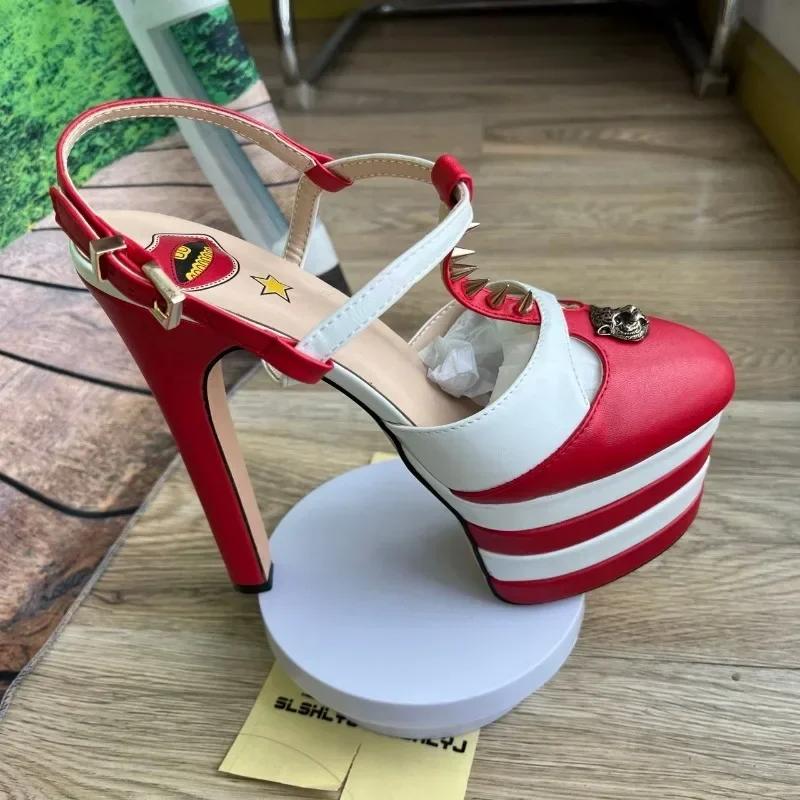 Fashion Brand Sexy Rivet 16cm High Heel Sandals Platform Party Wedding Ball T-stage Women Shoes High Quality Large 43summer Female Shoes