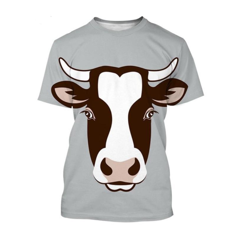 Módní kraví vzor 3D tisk ležérní zvířecí krátký rukáv osobnost pánská košile hip hop kulatý výstřih dětský top tričko