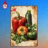 1pc Fresh Vegetables Metal Sign 8x12 Rustic Farmhouse Wall Decor Vintage Bell Pepper Tomato Cucumber Green Apple Tin Plaque