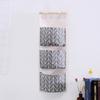 Grid Pattern Cotton Linen Three-Pocket Hanging Storage Bag