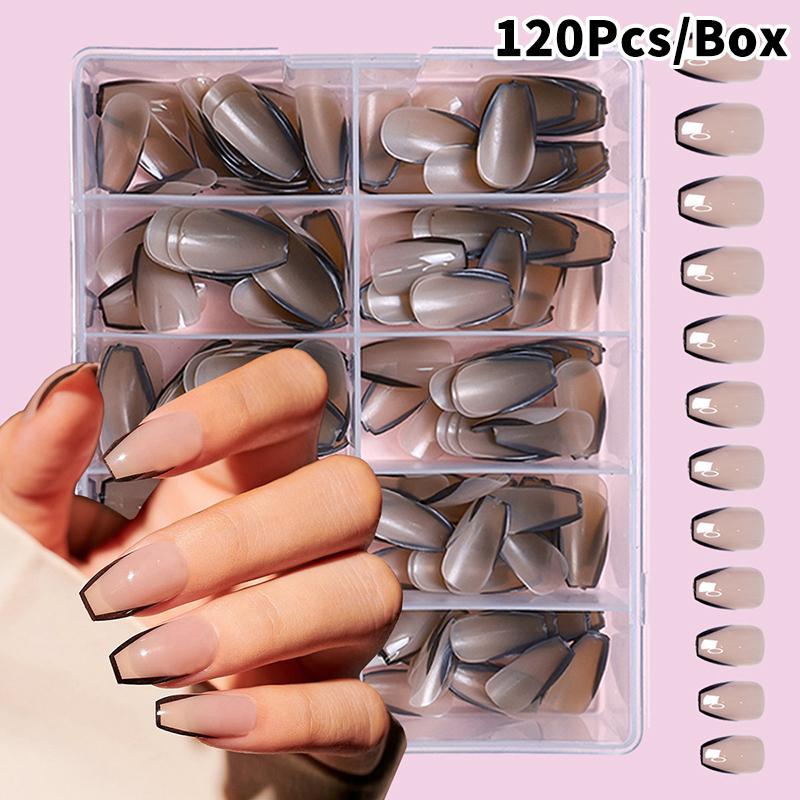 120/240/360 st/låda Glansiga Mjuka Gel Rosa Franska Manikyrspetsar Medium Mandel Vita Enkla Press-On Naglar Stor Kapacitet Låtsasnaglar