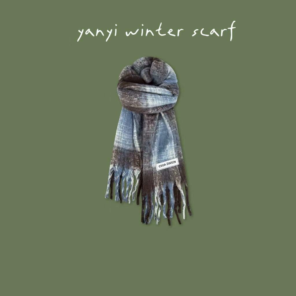 Women's Autumn & Winter Plaid Scarf: Thick Imitation Cashmere Shawl, Solid Color Neck Warmer for Students