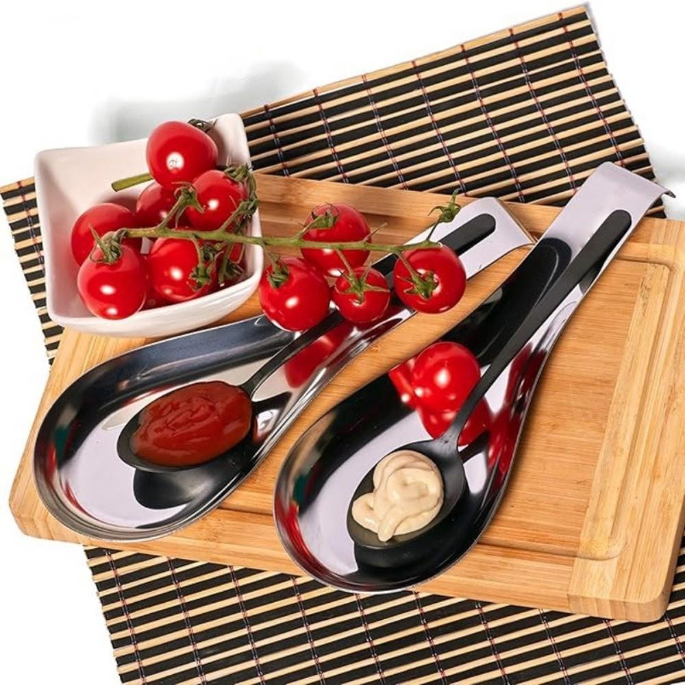 Non Slip Stainless Steel Spoon Rest Heat-Resistant Stable Spoon Place Mat Scoop Rack Cooking Serving Spoon Tray for Kitchen