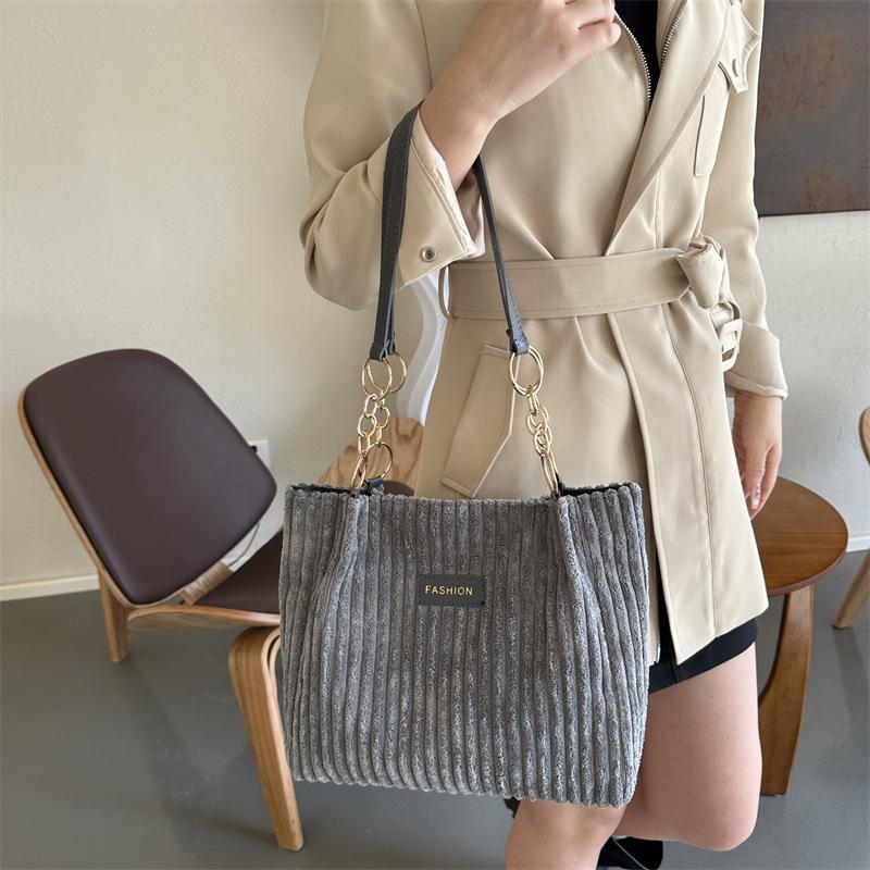 Bolso Tote de Pana para Mujer de Gran Capacidad Estilo Casual Simple Elegante para Desplazamiento Bolso de Hombro con Cierre de Cremallera