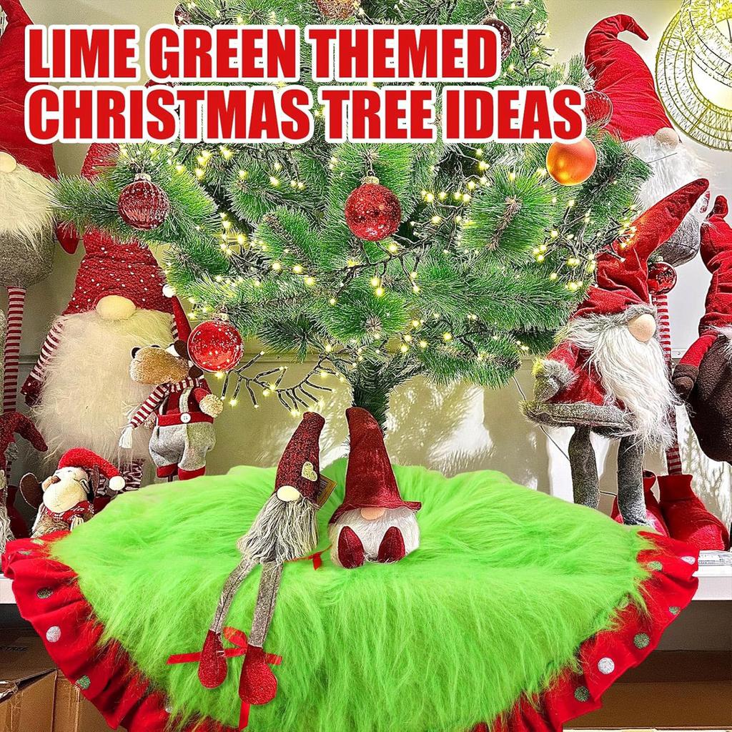Red And Green Christmas Tree Skirt Furry Plush Christmas Tree Skirts Holiday Glittering Dot Mat Faux Round Carpet For Home Xmas Party Decor