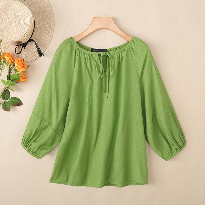 

ZANZEA Женская повседневная блузка с круглым вырезом и рукавом 3/4 4XL зелёный