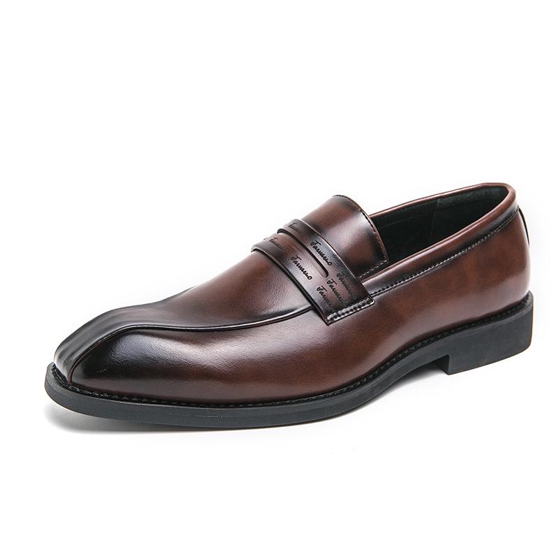 Men s Plus Size Autumn Loafers: British Trend Formal Slip-on Pointed Toe Leather Shoes 38