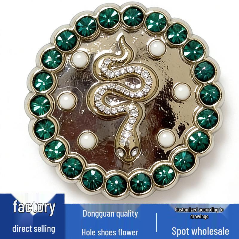 Green Gemstone Snake Flower Metal Shoe Buckle Accessories