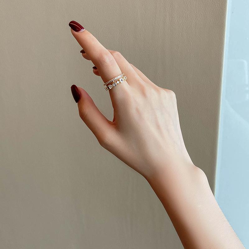 Diamond-Studded Minimalist Double-Layer Adjustable Ring for Women