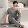 Men's pajamas summer cotton short-sleeved trousers 1011 new thin youth large-size loungewear suit