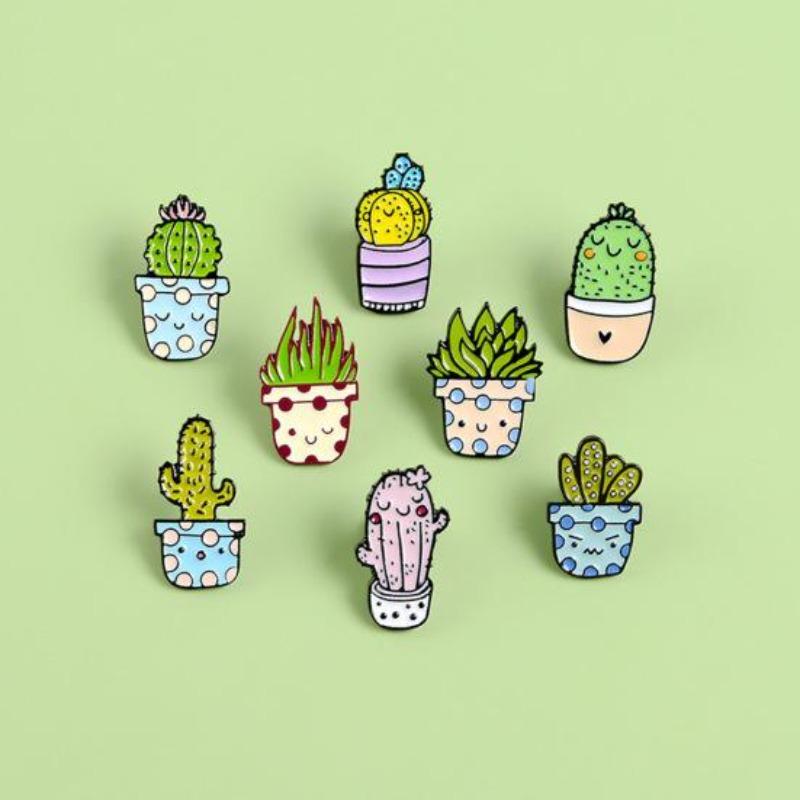 Unisex niedliche Cartoon-Kaktus-Sukkulenten-Emaille-Pflanzen-Brosche, Anstecknadel, Schmuck, Geschenk