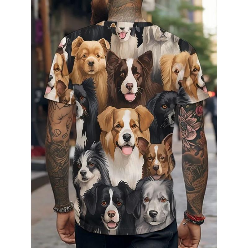 Summer Round Neck 3D Print Cute Dog Top Fashionable Casual Short Sleeved Men's T-shirts