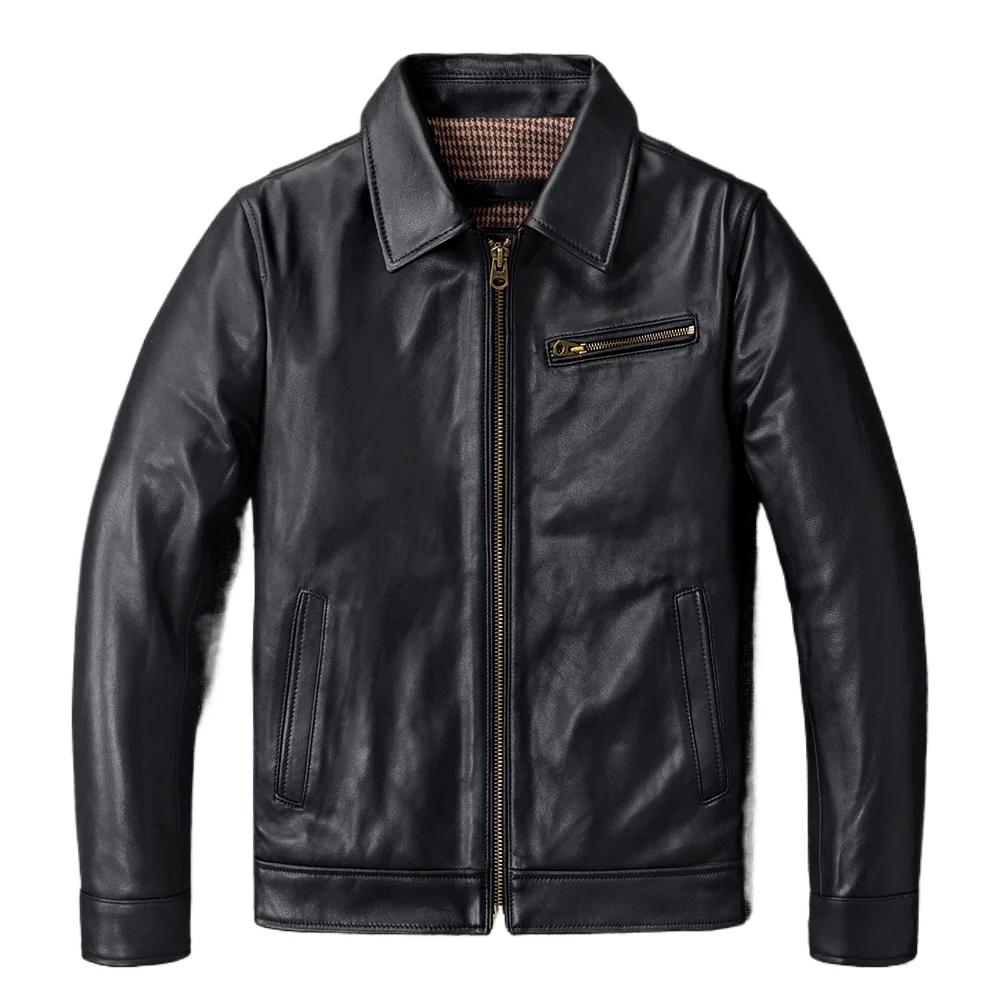 Classic 1930s Style Natural Goatskin Men's Leather Jacket Soft Slim Fit Real Skin Bomber Coat Men Clothes Spring