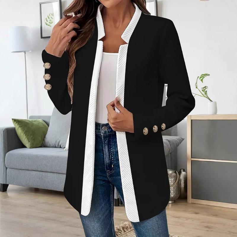 Women S Color Block Blazer With Gold Cufflinks Long Sleeve Outerwear