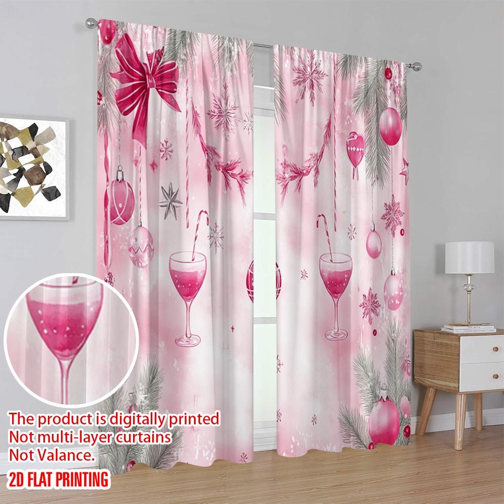 2pcs,2D Plane Printing Light Filtering Curtains Christmas Ornaments Festive Winter Holidays Versatile Polyester Fabric (without