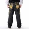 European and American Embroidered Hip-hop Jeans Men's Trend HIPHOP Street Dance Casual Loose Plus Fat Plus Size Skateboard Pants 30-46
