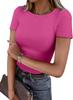 Women European Casual Slim Fit Ribbed Crew Neck Short Sleeve T Shirt
