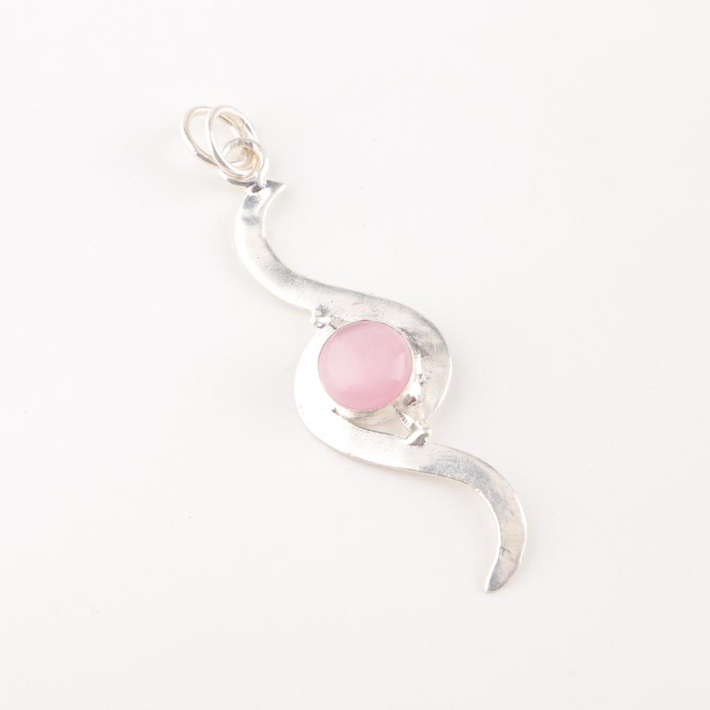 Pink Cat's Eye Gemstone 925 Sterling Silver Jewelry Handcrafted Designer Pendant PP-44-34