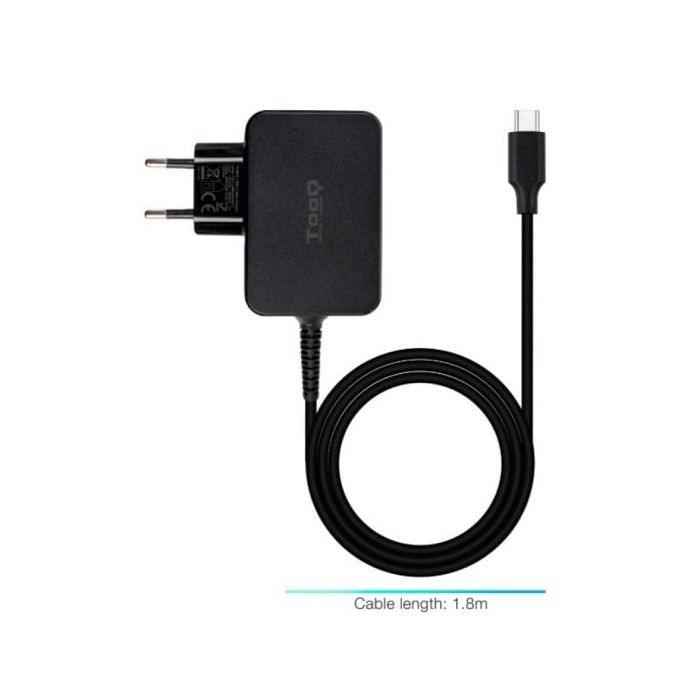 Chargeur pour ordinateur portable - Tooq - Gan USB-C PD 65W - 65W - Câble USB-C 1,8m - Noir
