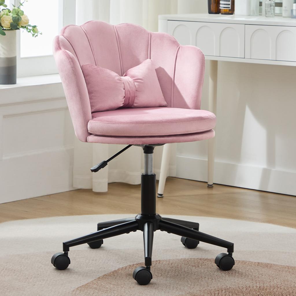 Modern Design: Dressing Chair, Office Chair, Petal-Shaped Backrest, Butterfly-Shaped Lumbar Cushion, Height-Adjustable, Soft Seat Cushion.