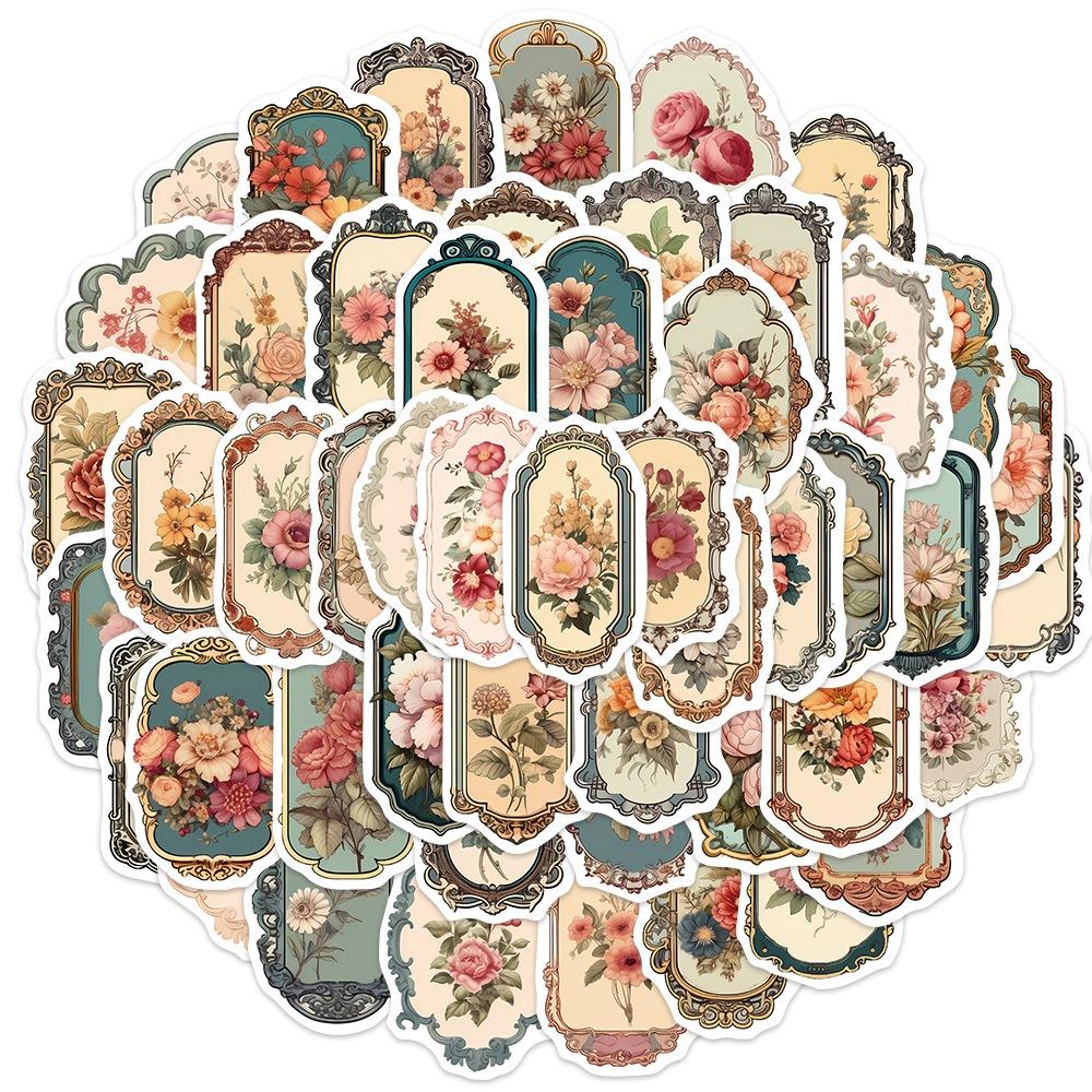 Personalized Flower Vintage Mirror Decals 50 Waterproof Stickers For Diy On Guitars Notebooks And Suitcases Cute Adhesive And