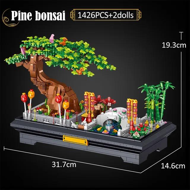 City Mini Pine Bonsai Ornaments Peach Blossom Building Blocks Sakura Decoration Potted Plant Figures Bricks Toy Children Gifts