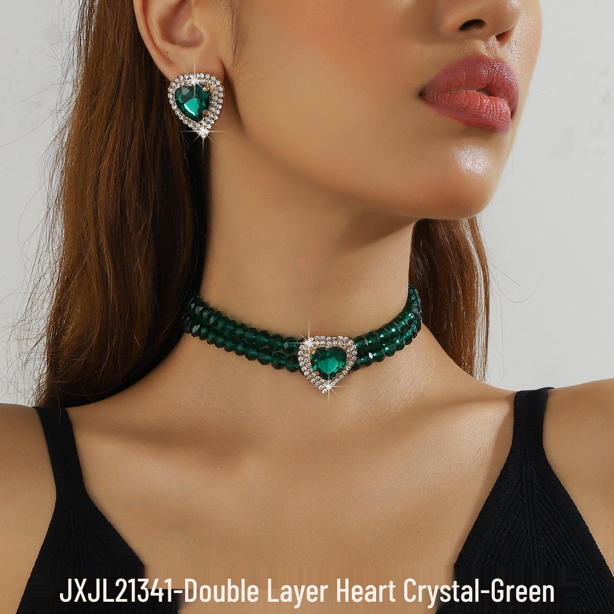 Роскошное двухслойное геометрическое хрустальное колье и набор прямоугольных серег-пусет